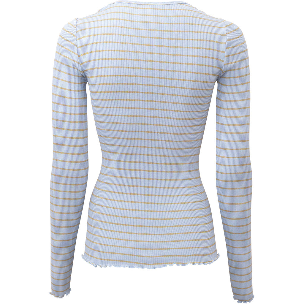 minimalisma Gerda-frill - Women's silk top with frilled edges Blouse for women Clear Olive Stripes