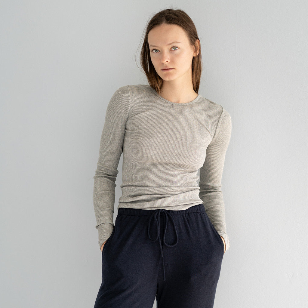 minimalisma Gerda - Women's silk long sleeve top Blouse for women Grey Melange