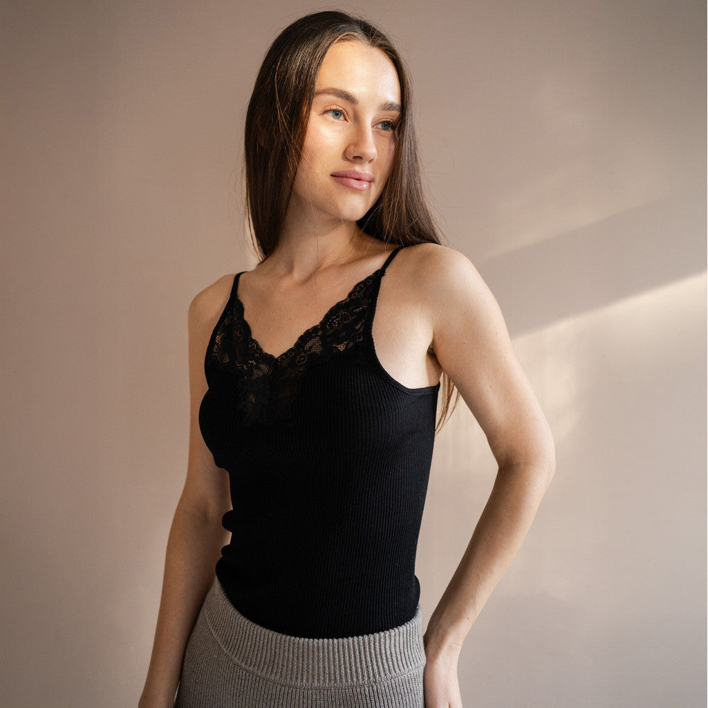 minimalisma Glace - Women's silk lace strap top Blouse for women Black