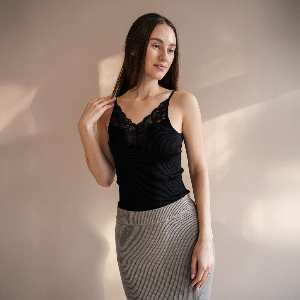 minimalisma Glace - Women's silk lace strap top Blouse for women Black