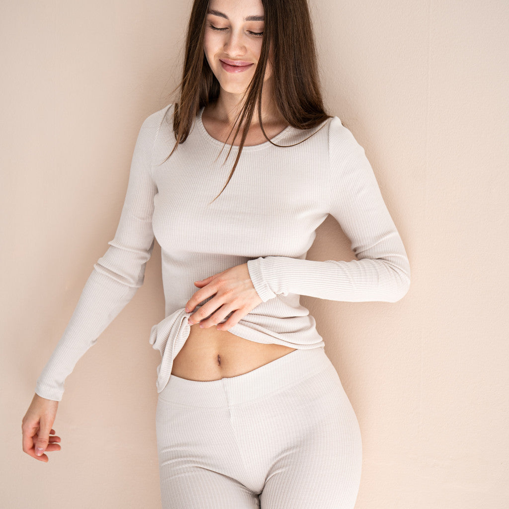 minimalisma Greater - Women's silk leggings Leggings / pants for women Ecru
