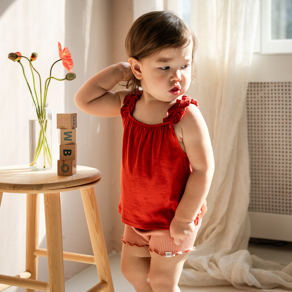 minimalisma Hello 2-6Y - Children's silk sleeveless top Blouse for kids Poppy Red