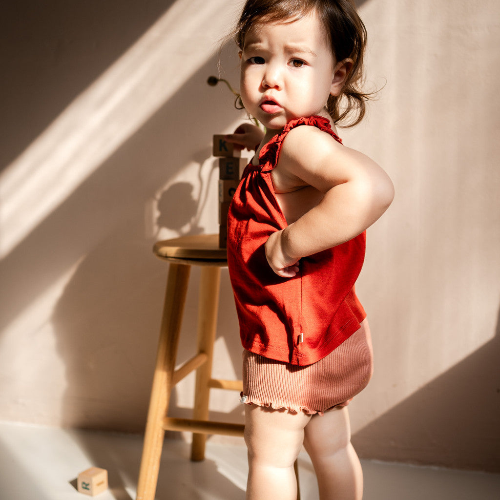 minimalisma Hello 2-6Y - Children's silk sleeveless top Blouse for kids Poppy Red