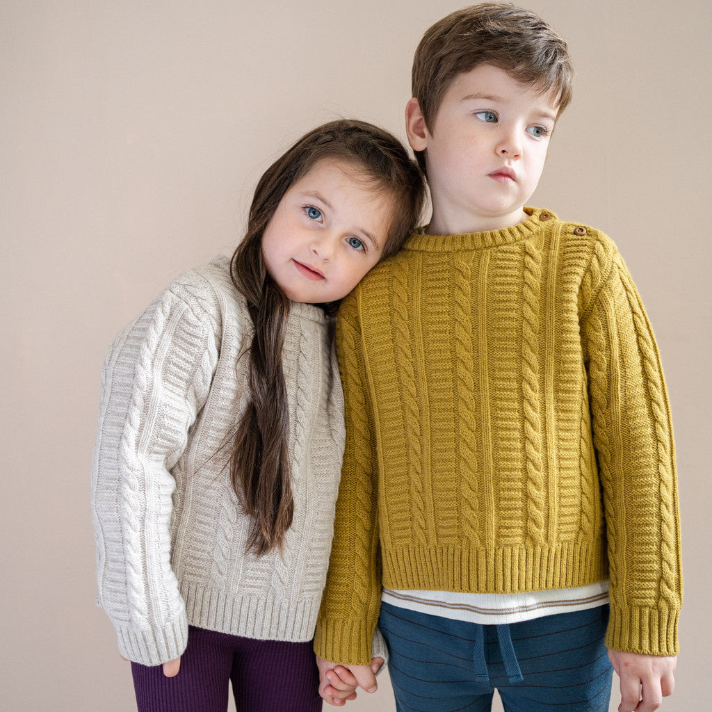 minimalisma Indulge - Children's cashmere/wool cableknit sweater Blouse for kids Ecru Melange