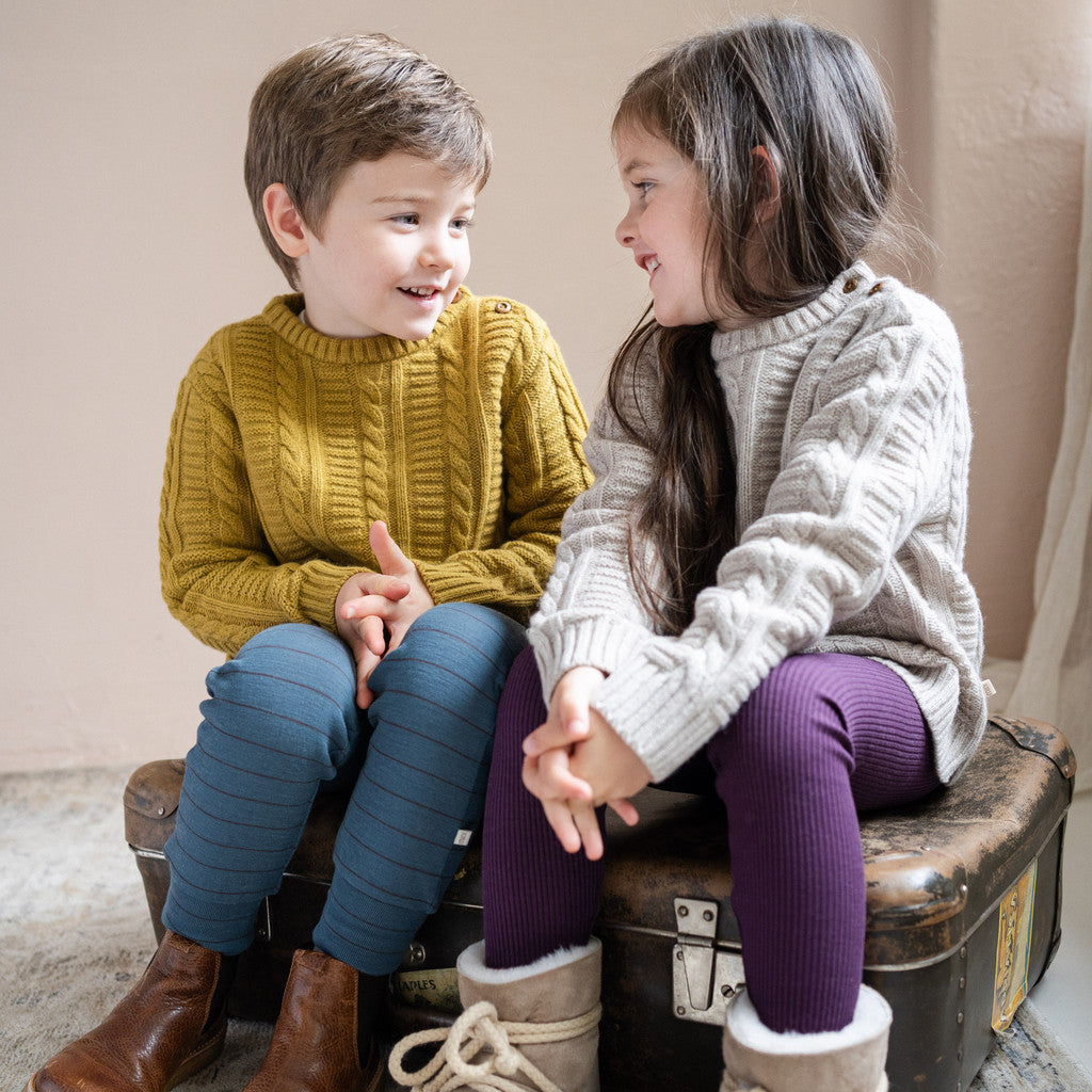 minimalisma Indulge - Children's cashmere/wool cableknit sweater Blouse for kids Ecru Melange