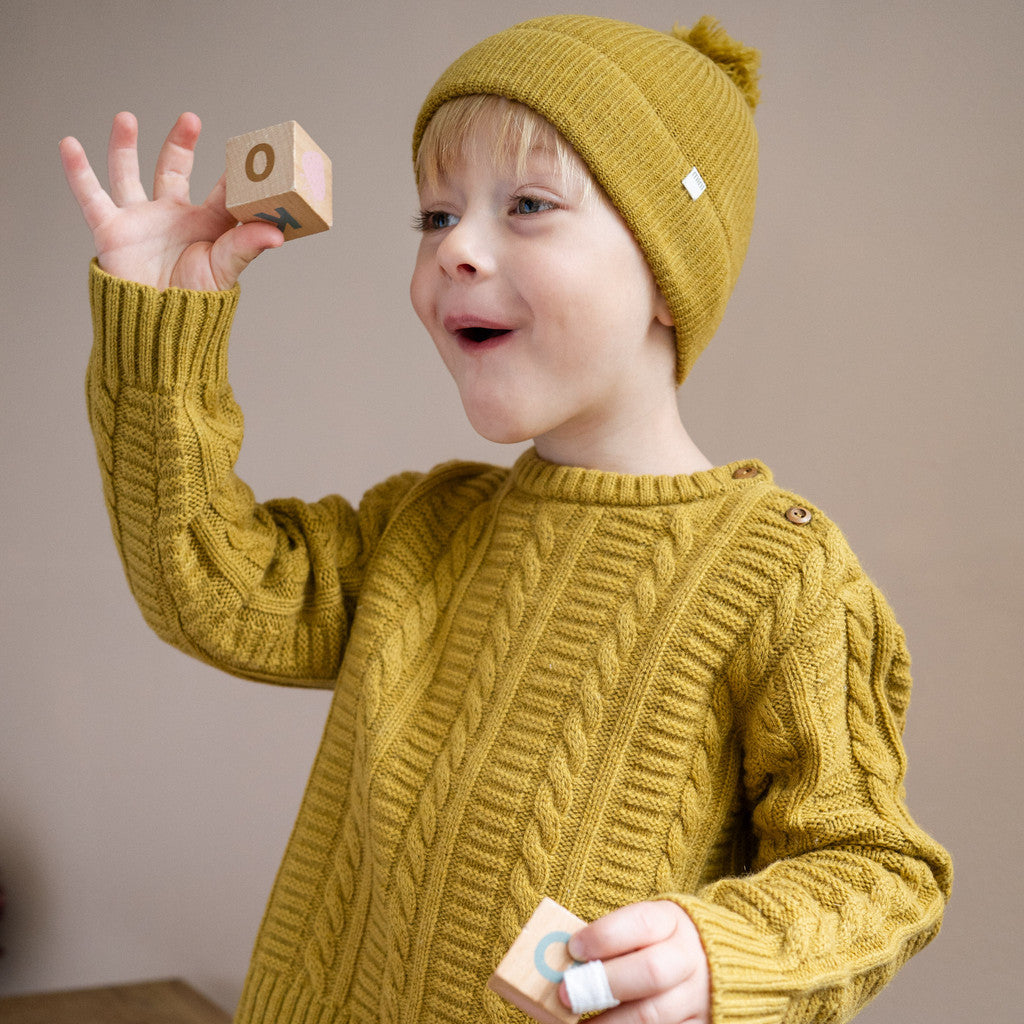 minimalisma Indulge - Children's cashmere/wool cableknit sweater Blouse for kids Olive