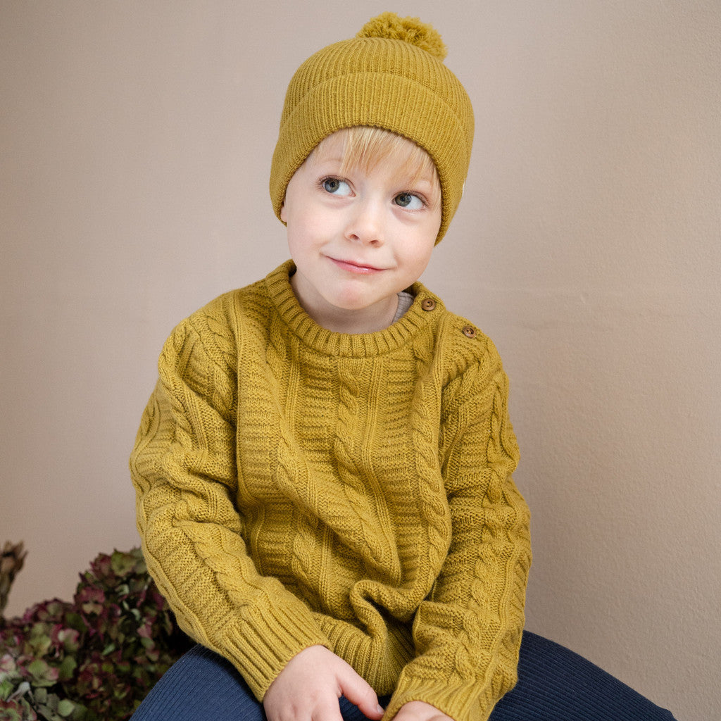 minimalisma Indulge - Children's cashmere/wool cableknit sweater Blouse for kids Olive