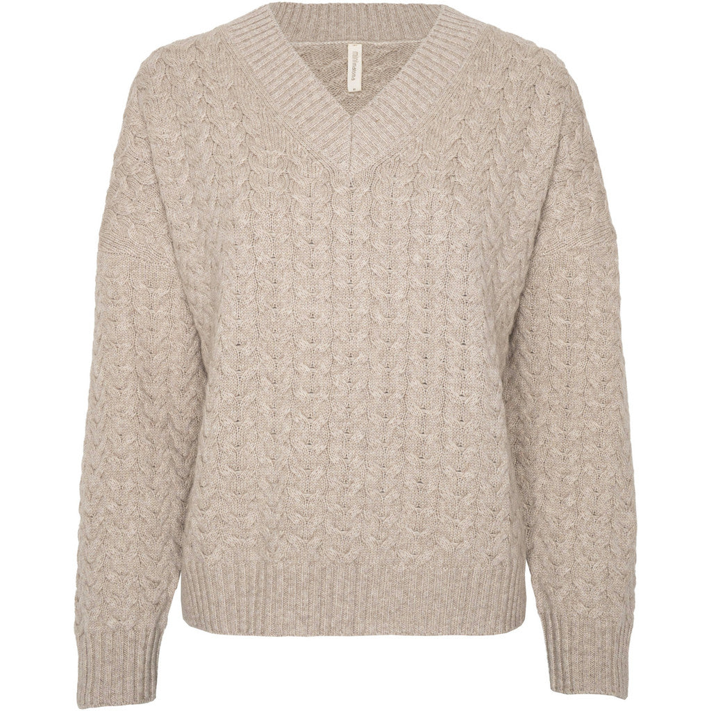 minimalisma Ingrid - Women's cashmere/lambswool cable knit sweater sweater Blouse for women Ecru Melange