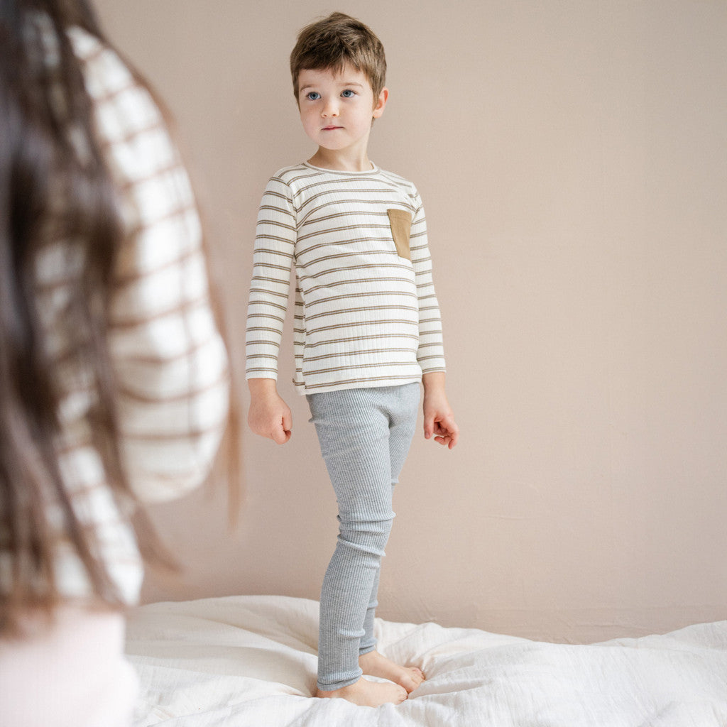 minimalisma Nau - Children's organic cotton long sleeve top Blouse for kids Powder Lark Stripes