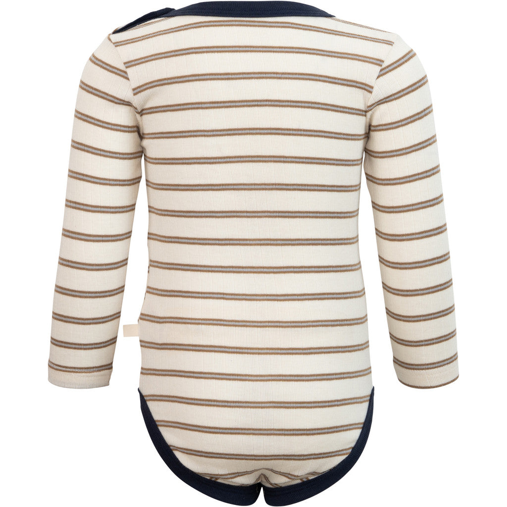 minimalisma Ninja - Baby organic cotton long sleeve bodysuit Body Powder Lark Stripes