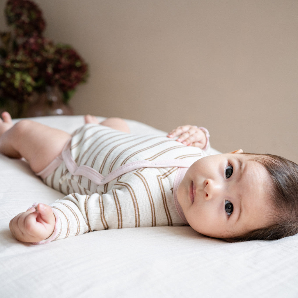 minimalisma Noi - Baby organic cotton wrap bodysuit Body Cherry Lark Stripes