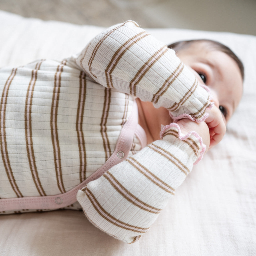 minimalisma Noi - Baby organic cotton wrap bodysuit Body Cherry Lark Stripes