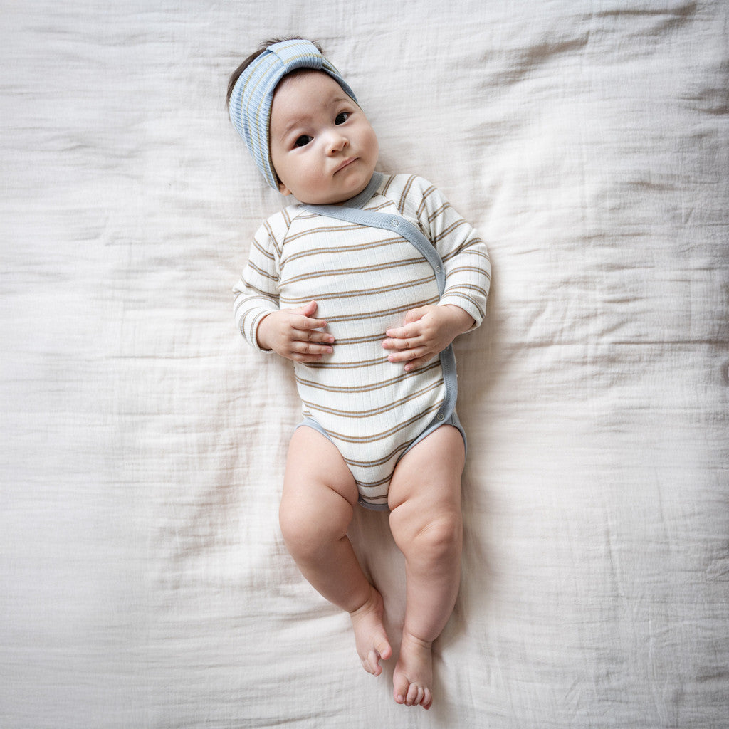 minimalisma Noi - Baby organic cotton wrap bodysuit Body Powder Lark Stripes