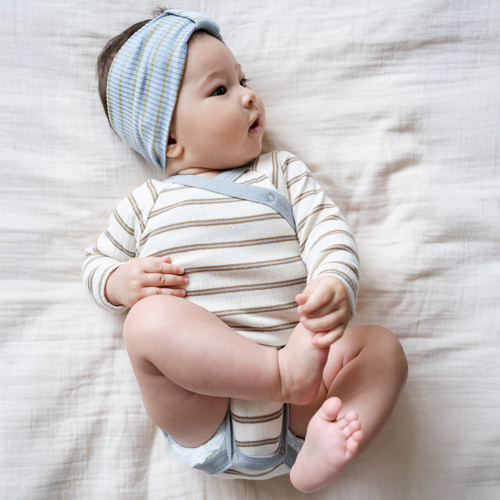 minimalisma Noi - Baby organic cotton wrap bodysuit Body Powder Lark Stripes