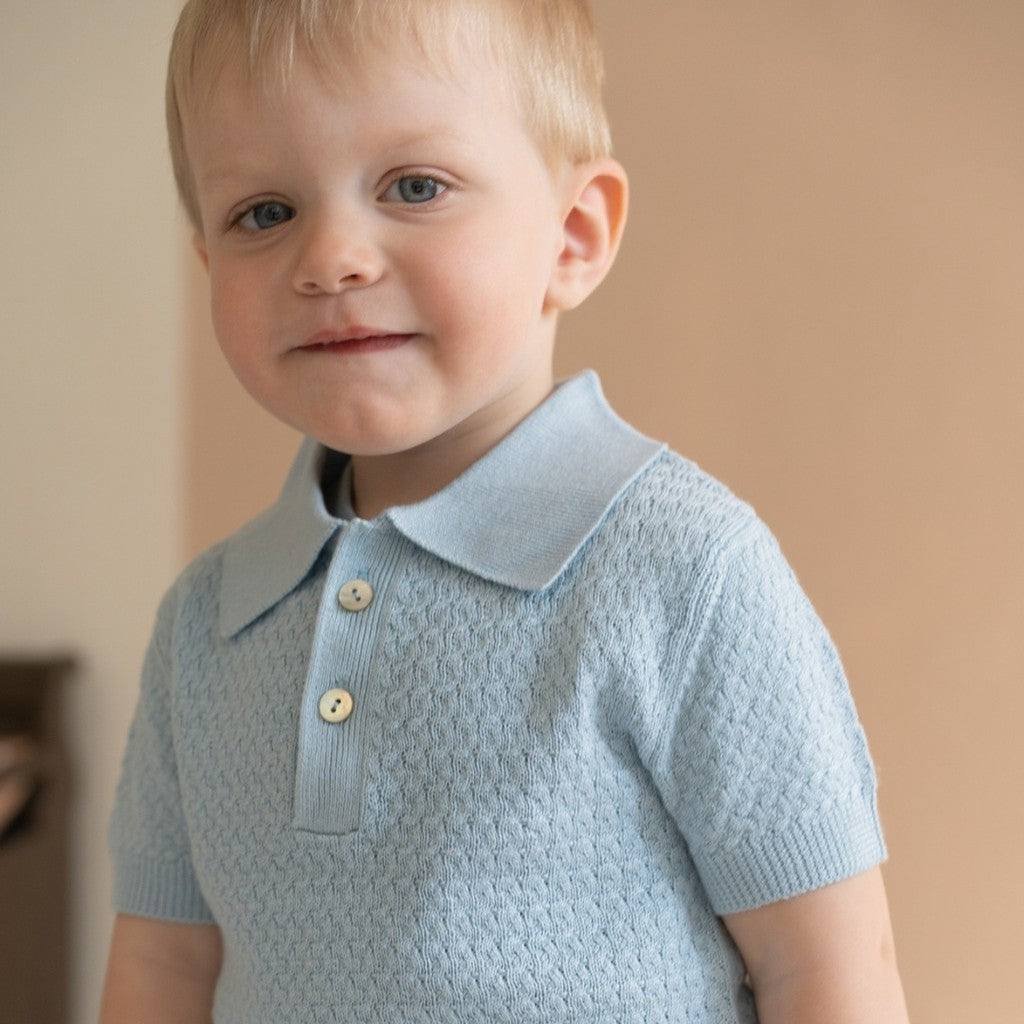 minimalisma Oxford silk-cashmere cable-knitted polo for kids Blouse for kids Sky