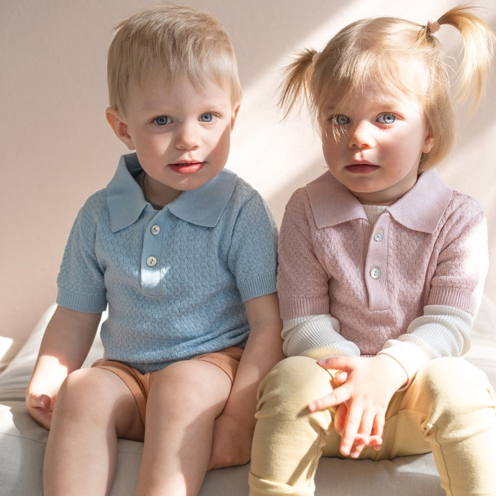 minimalisma Oxford silk-cashmere cable-knitted polo for kids Blouse for kids Sky
