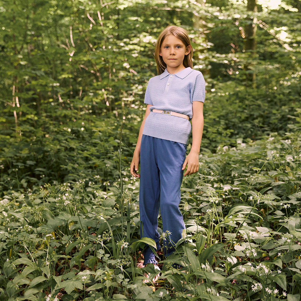 minimalisma Oxford silk-cashmere cable-knitted polo for kids Blouse for kids Sky