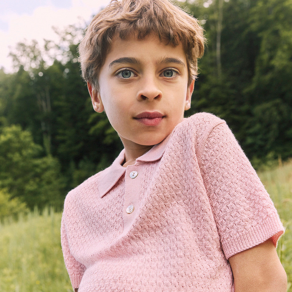 minimalisma Oxford silk-cashmere cable-knitted polo for kids Blouse for kids Sweet Rose