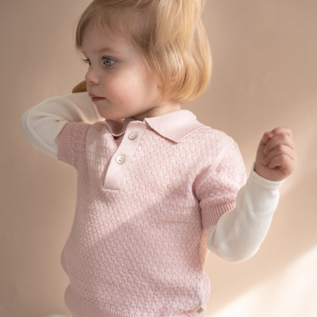 minimalisma Oxford silk-cashmere cable-knitted polo for kids Blouse for kids Sweet Rose