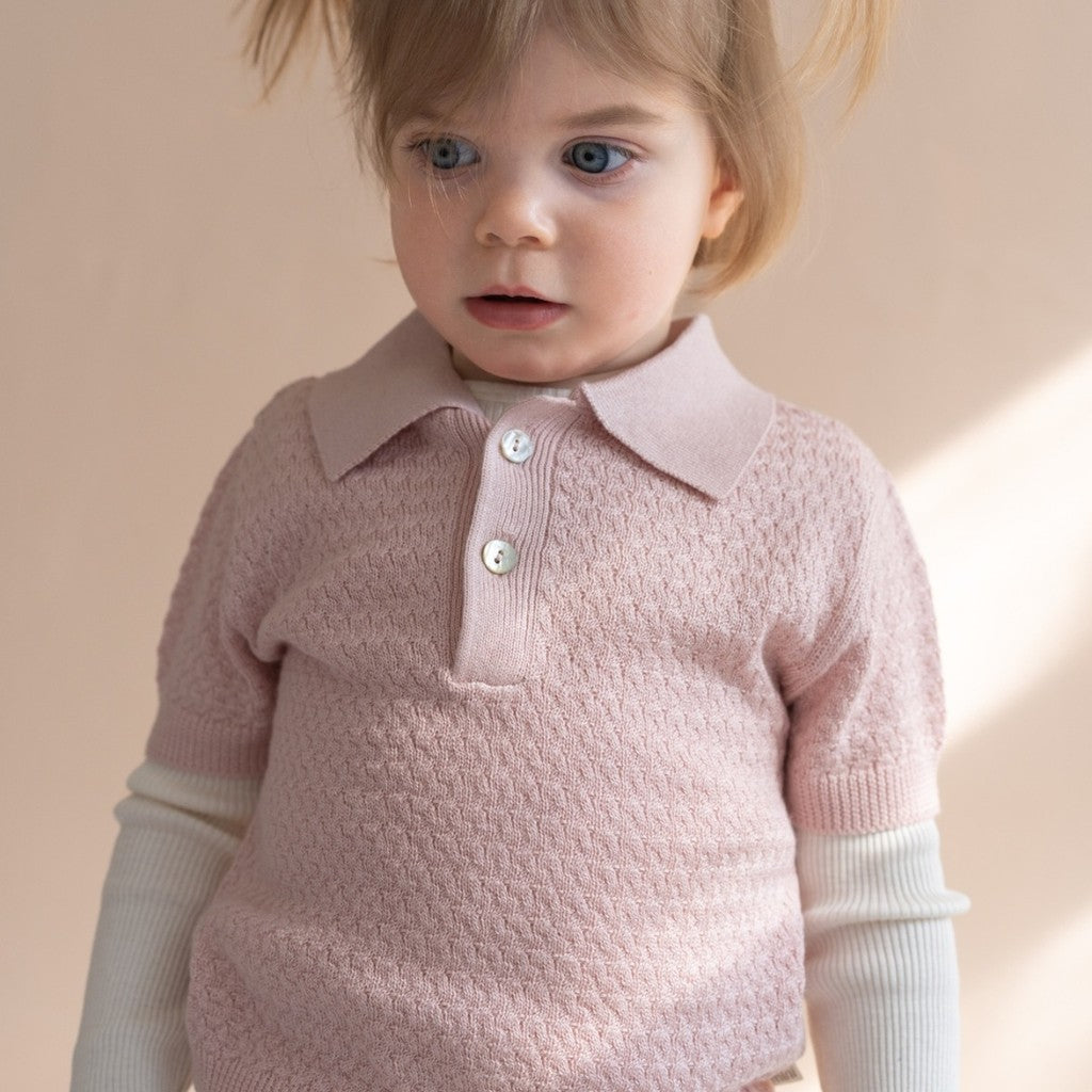 minimalisma Oxford silk-cashmere cable-knitted polo for kids Blouse for kids Sweet Rose