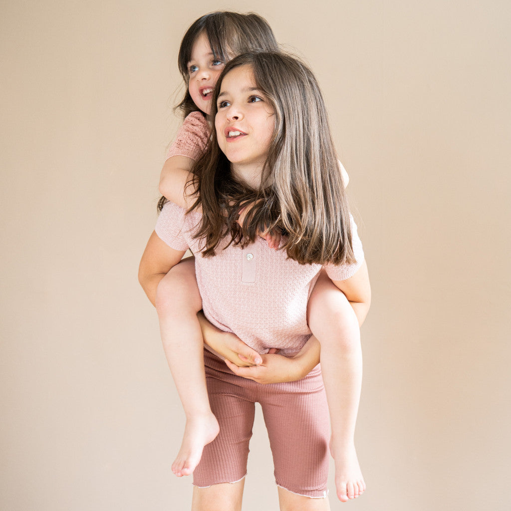 minimalisma Oxford silk-cashmere cable-knitted polo for kids Blouse for kids Sweet Rose