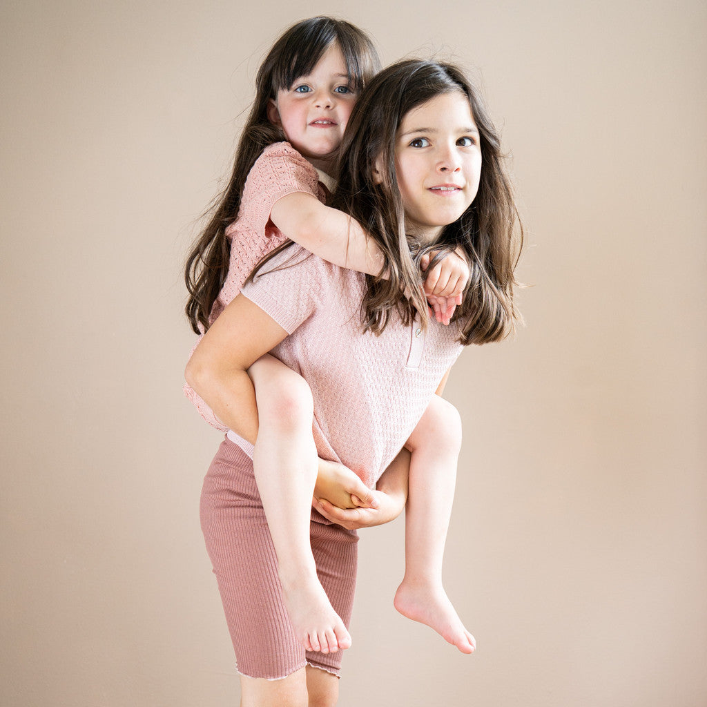 minimalisma Oxford silk-cashmere cable-knitted polo for kids Blouse for kids Sweet Rose
