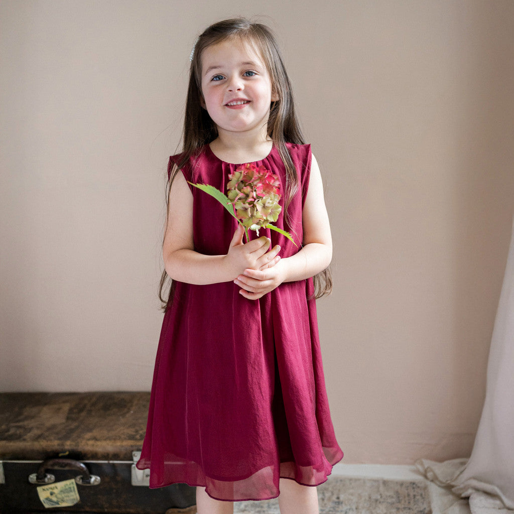 minimalisma Pretty - Children's silk sleeveless midi dress Dress Burgundy