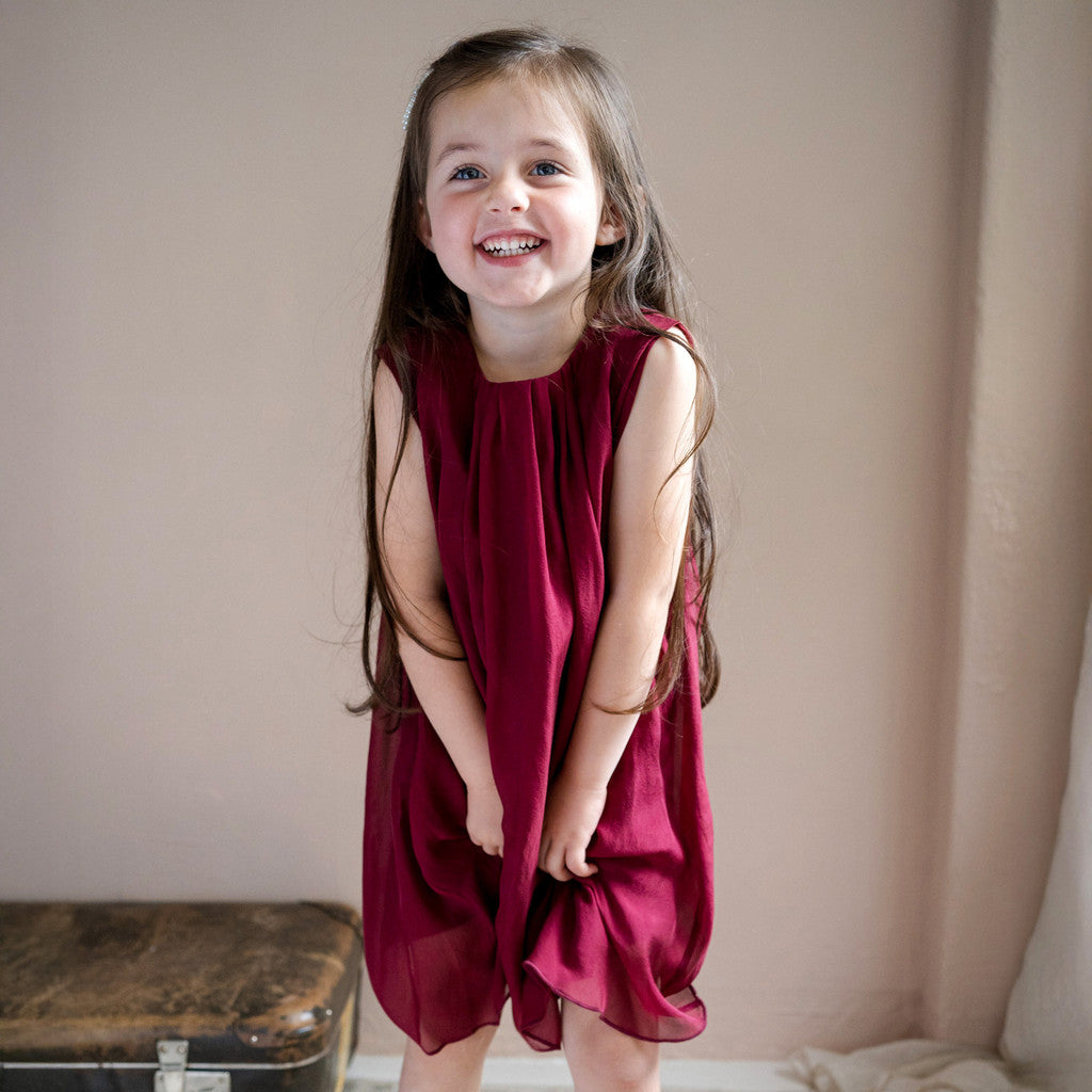 minimalisma Pretty - Children's silk sleeveless midi dress Dress Burgundy