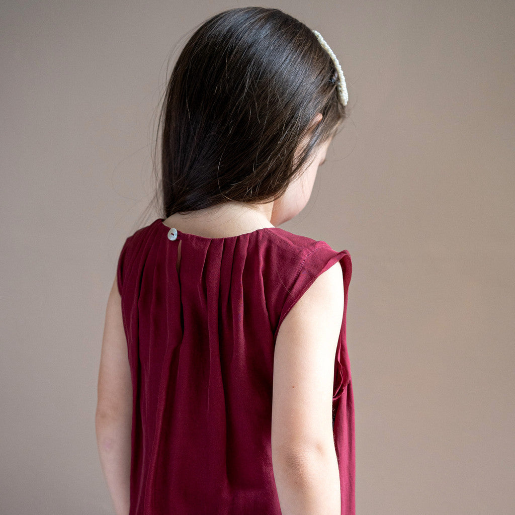 minimalisma Pretty - Children's silk sleeveless midi dress Dress Burgundy