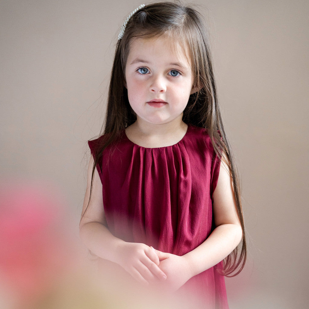 minimalisma Pretty - Children's silk sleeveless midi dress Dress Burgundy