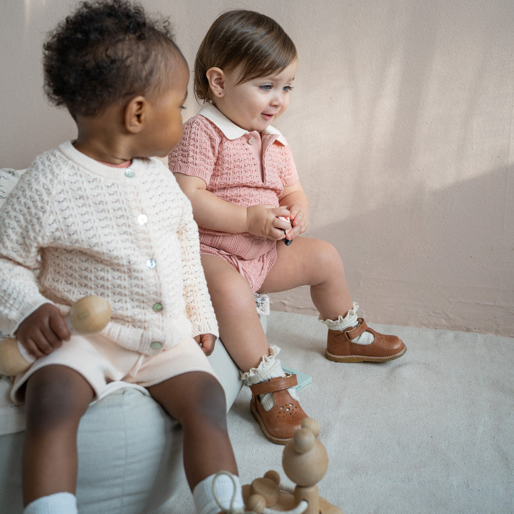 Rapsody - Children's organic cotton open-knit shorts - Tulip