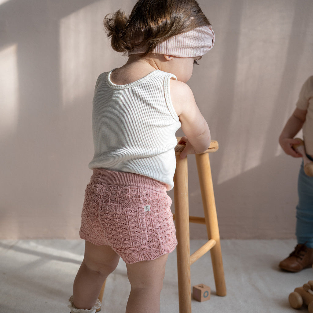 Rapsody - Children's organic cotton open-knit shorts - Tulip