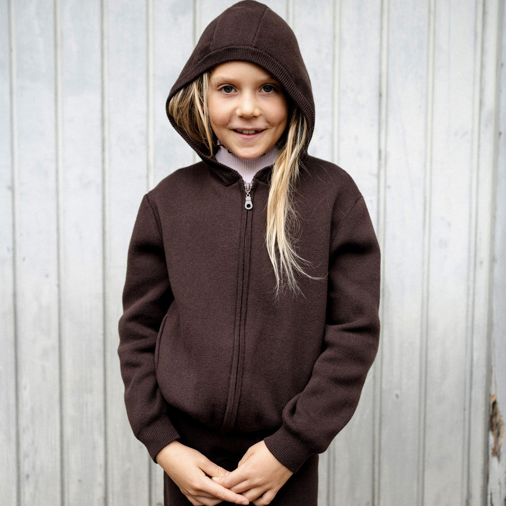 minimalisma Ray - Children's organic cotton zip hoodie Blouse for kids Dark Chocolate