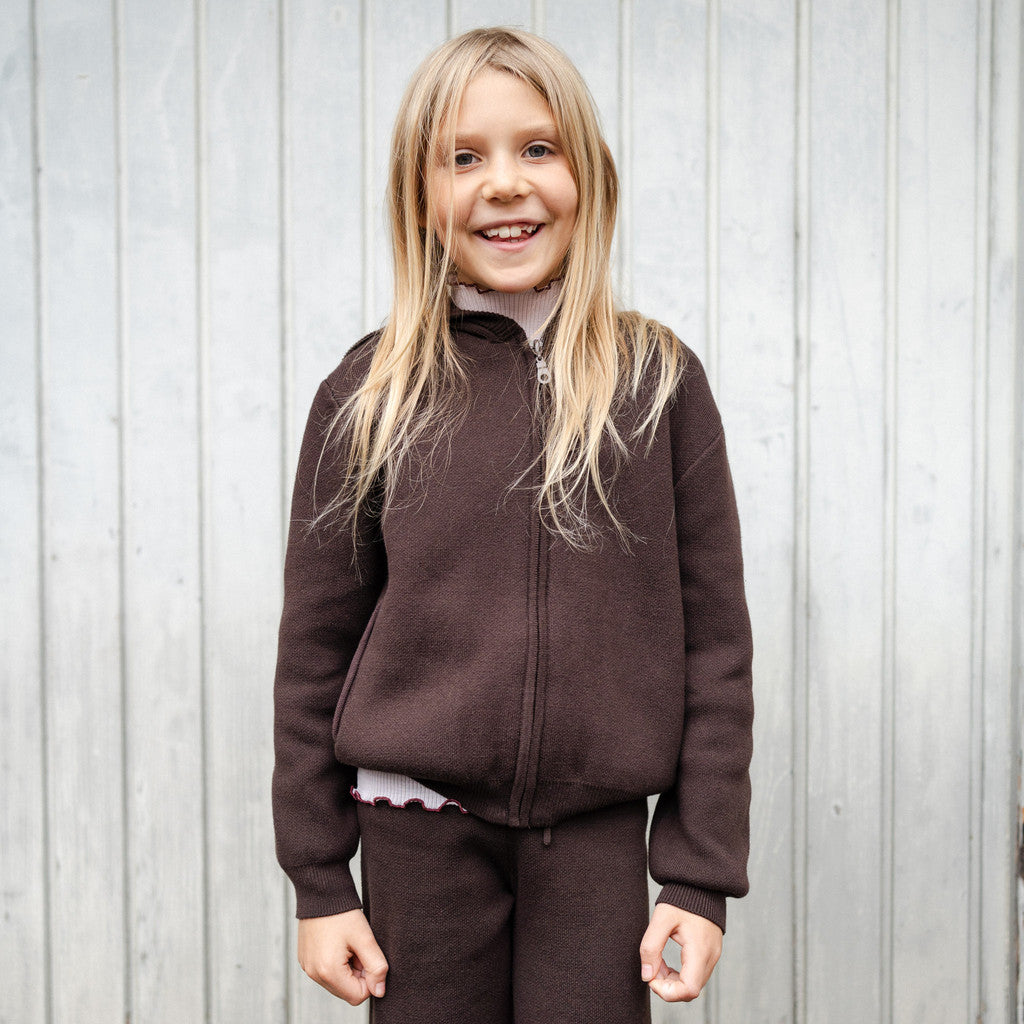 minimalisma Ray - Children's organic cotton zip hoodie Blouse for kids Dark Chocolate