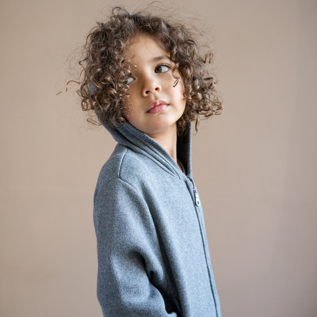 minimalisma Ray - Children's organic cotton zip hoodie Blouse for kids Grey Melange