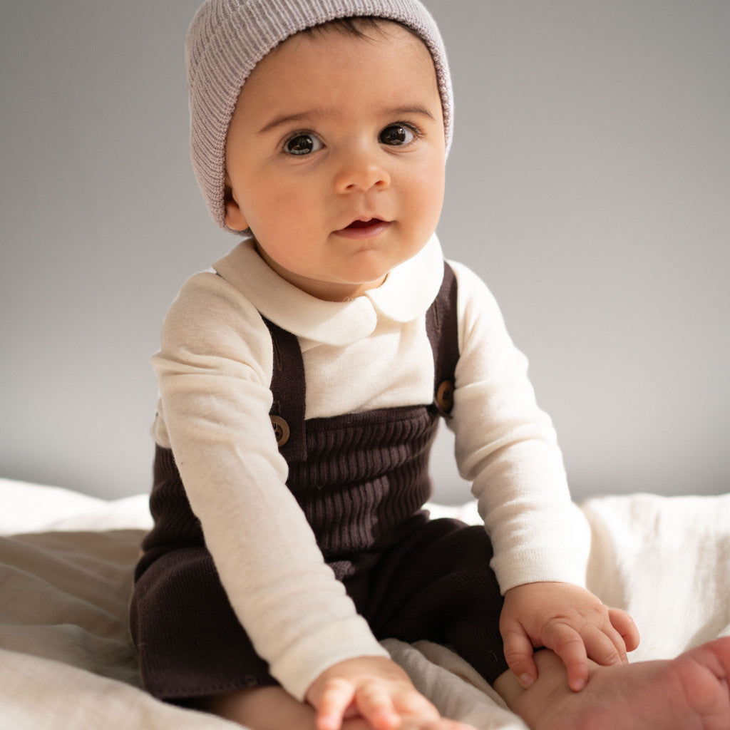minimalisma Rebel - Baby organic cotton strap pants Leggings / pants for babies Dark Chocolate