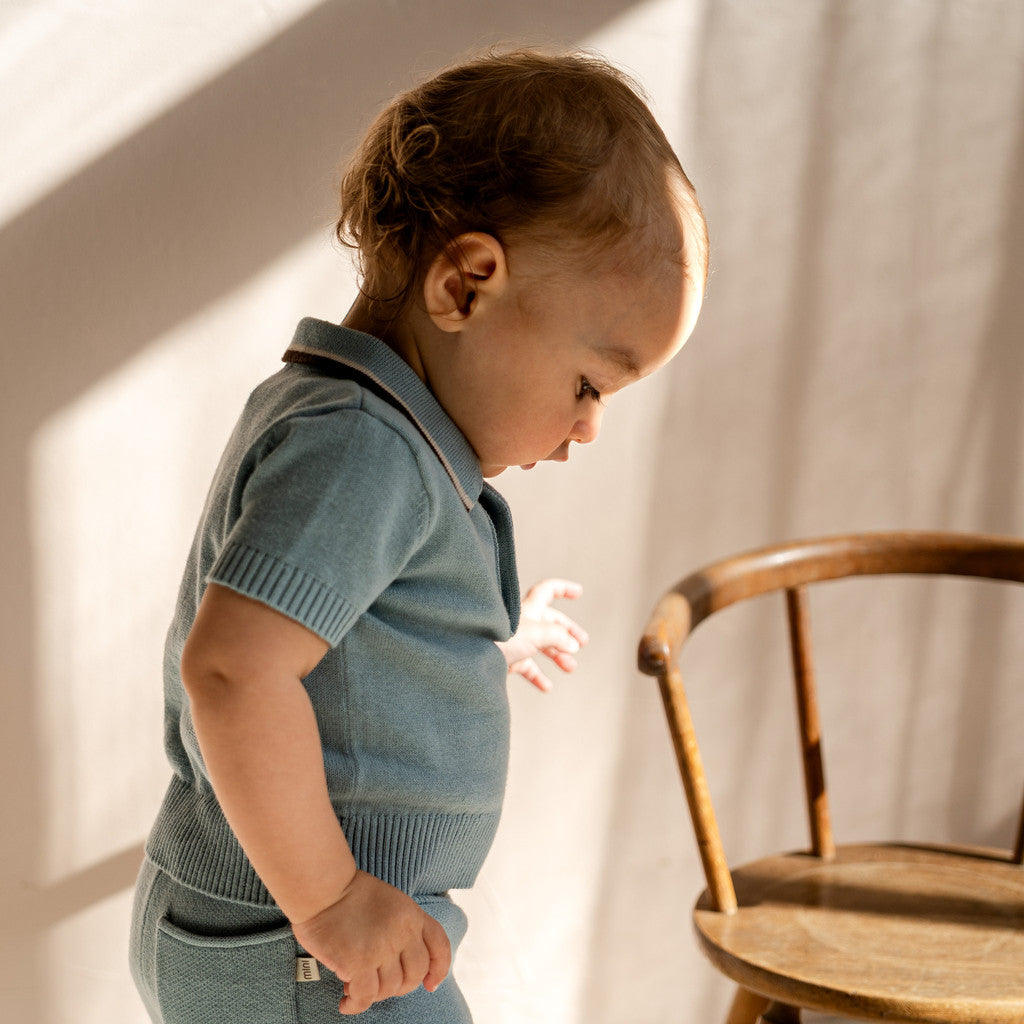 minimalisma Rembrandt - Children's organic cotton polo t-shirt Blouse for babies and kids Seafoam