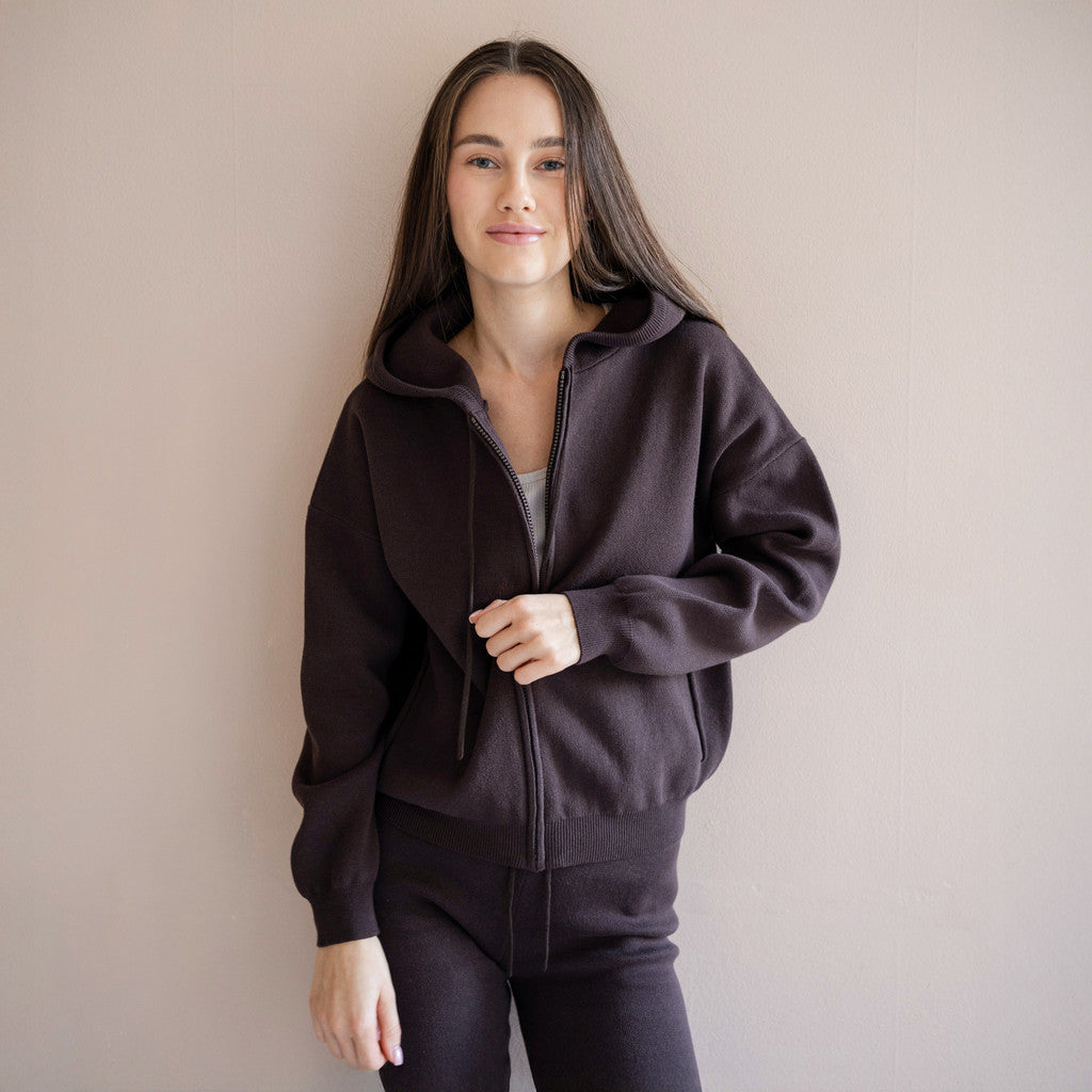minimalisma Robin - Women's organic cotton hoodie Blouse for women Dark Chocolate
