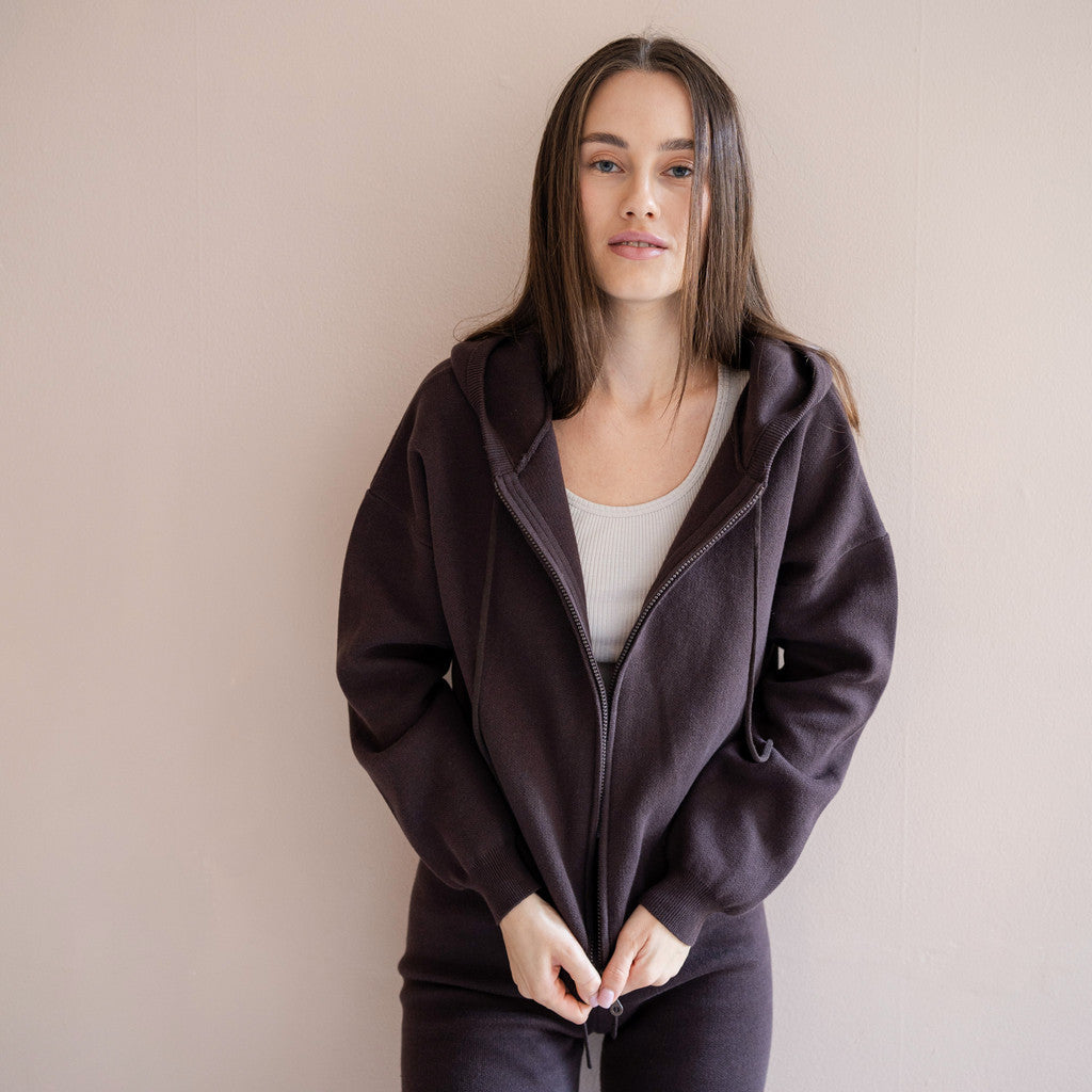 minimalisma Robin - Women's organic cotton hoodie Blouse for women Dark Chocolate