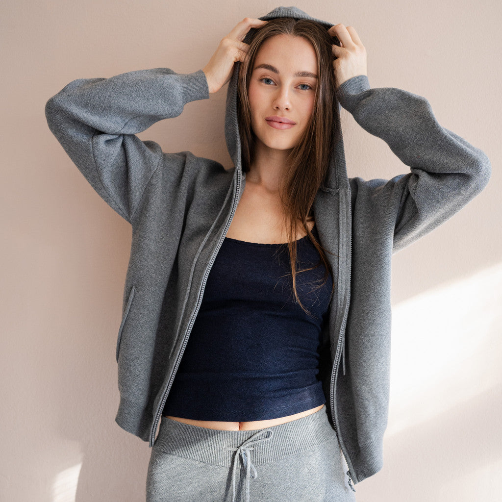 minimalisma Robin - Women's organic cotton hoodie Blouse for women Grey Melange