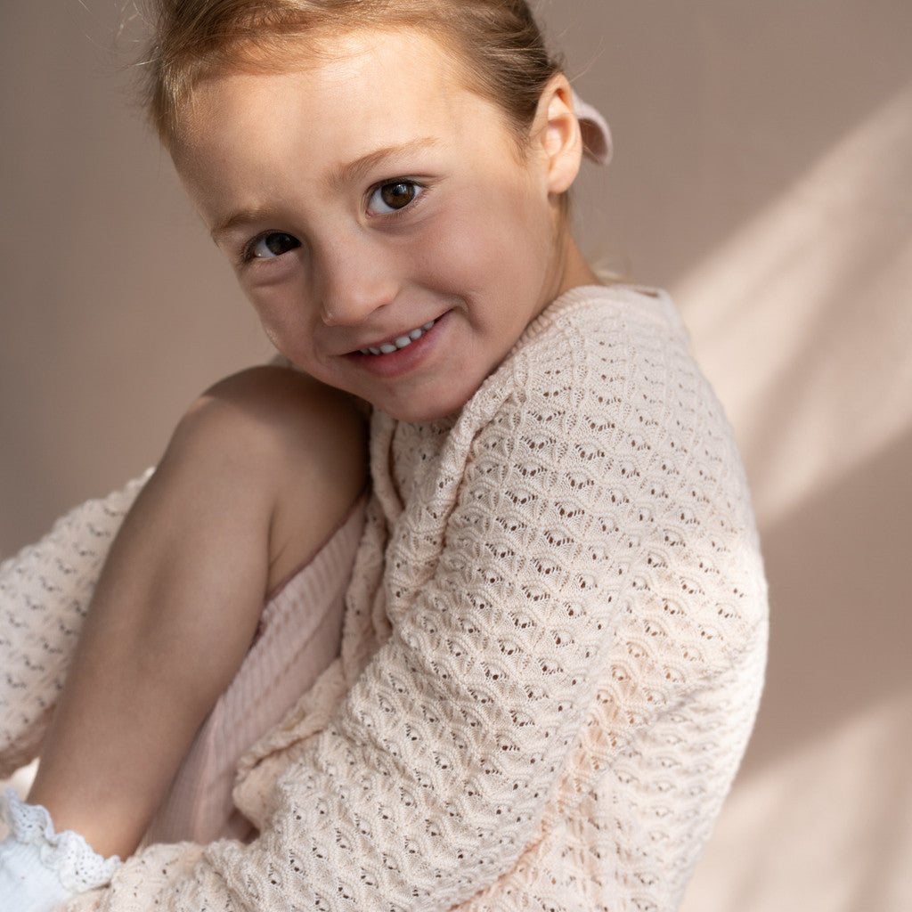minimalisma Romantic - Children's organic cotton open-knit cardigan Blouse for kids Bisque