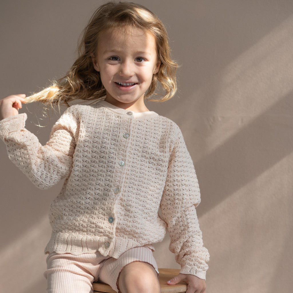 minimalisma Romantic - Children's organic cotton open-knit cardigan Blouse for kids Bisque