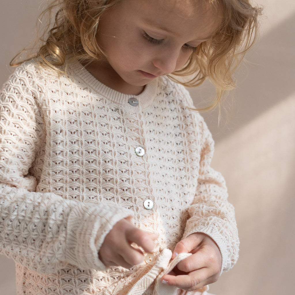 minimalisma Romantic - Children's organic cotton open-knit cardigan Blouse for kids Bisque
