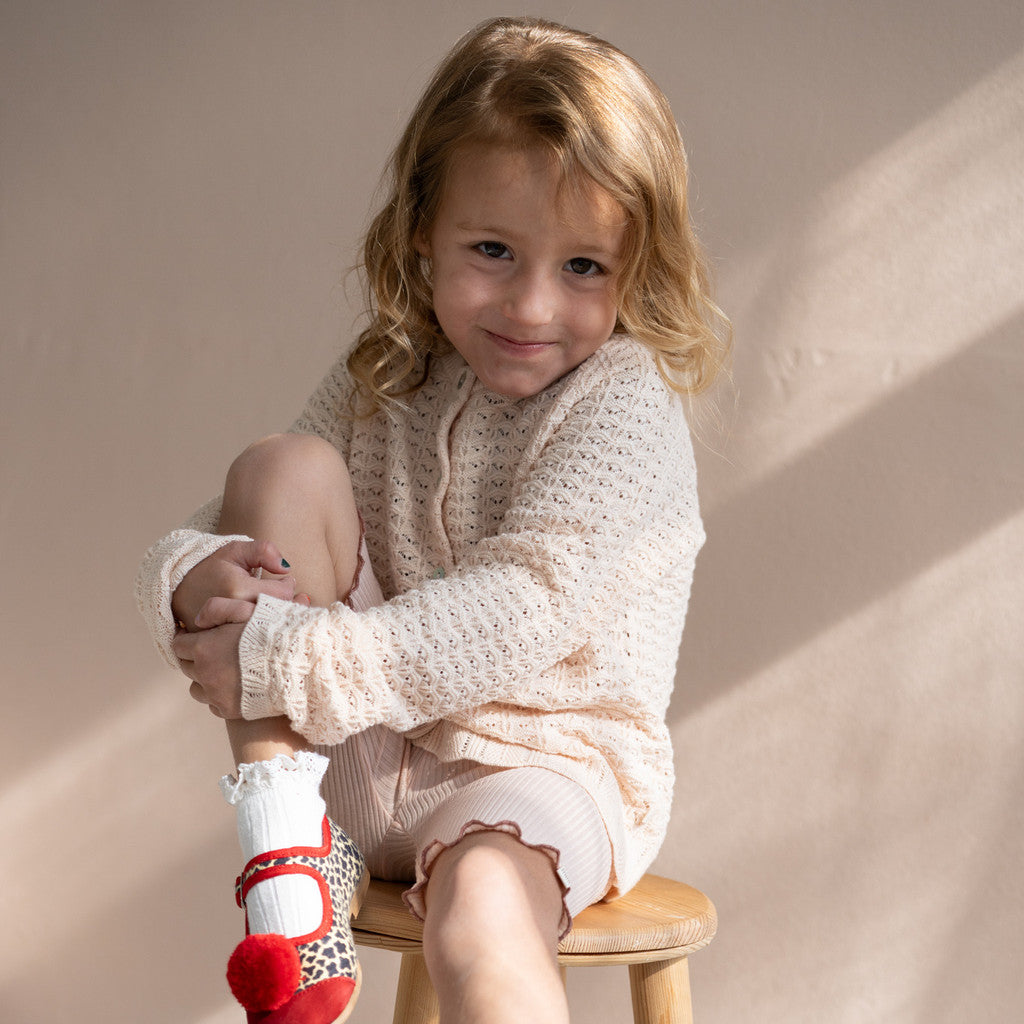 minimalisma Romantic - Children's organic cotton open-knit cardigan Blouse for kids Bisque