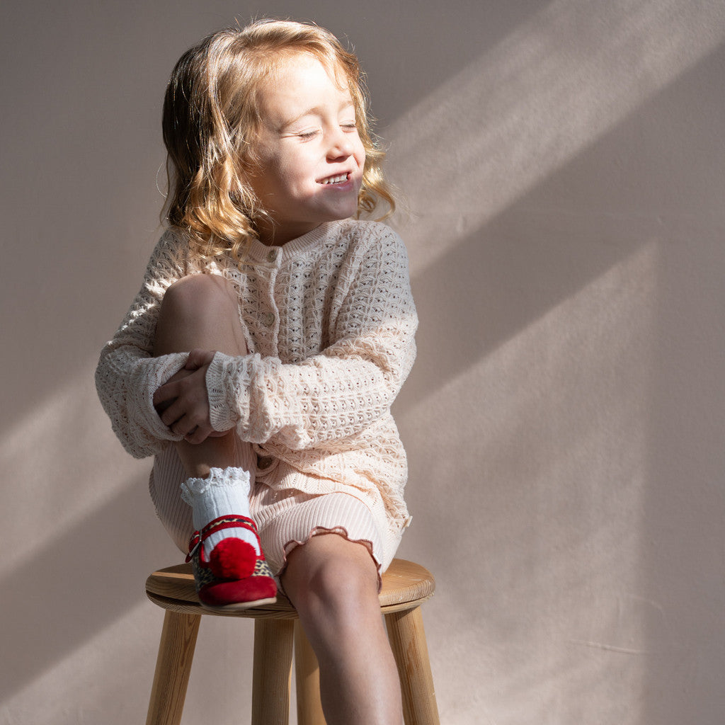 minimalisma Romantic - Children's organic cotton open-knit cardigan Blouse for kids Bisque