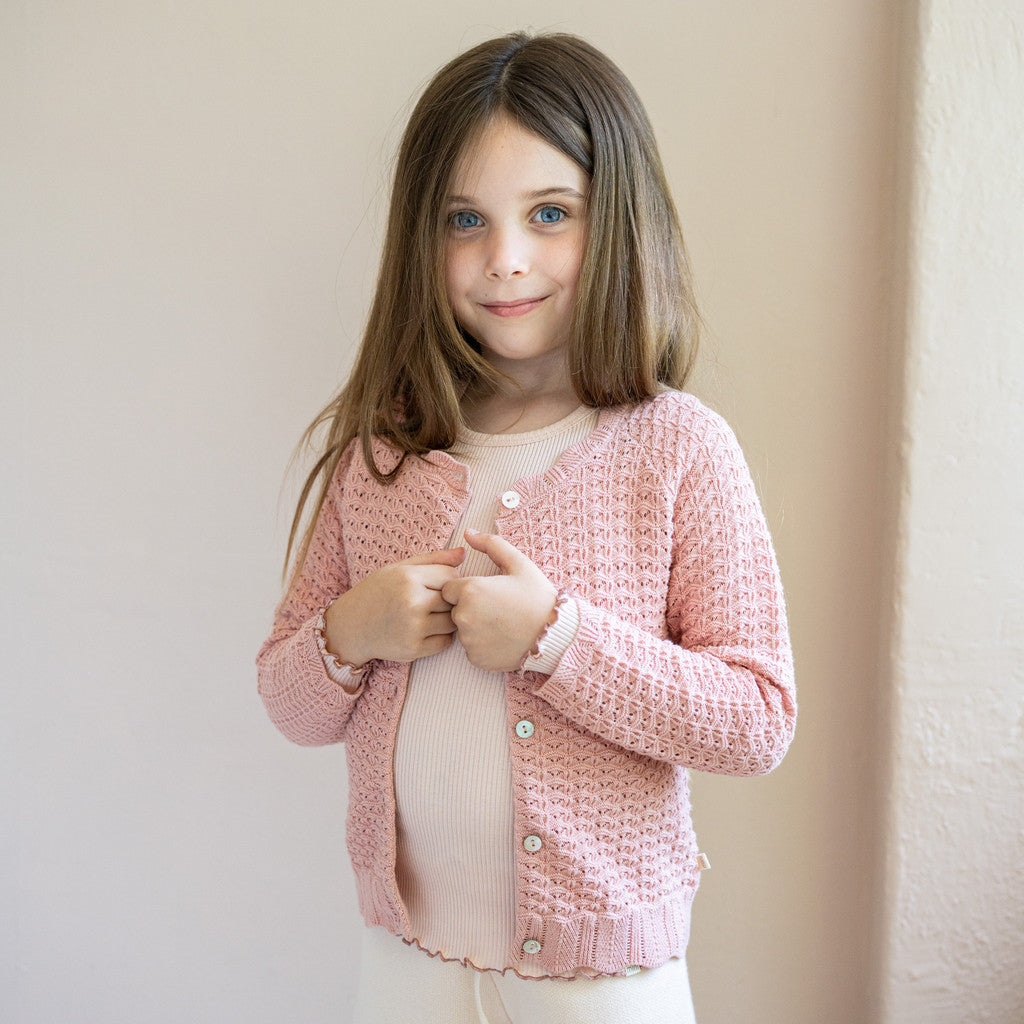 minimalisma Romantic - Children's organic cotton open-knit cardigan Blouse for kids Tulip