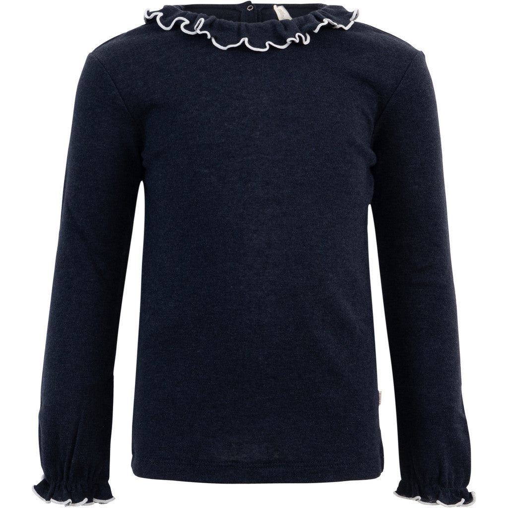 minimalisma Tamara - Children's wool/silk long sleeve top Blouse for kids Night with White contrast