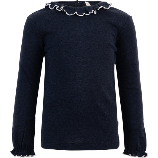 minimalisma Tamara - Children's wool/silk long sleeve top Blouse for kids Night with White contrast