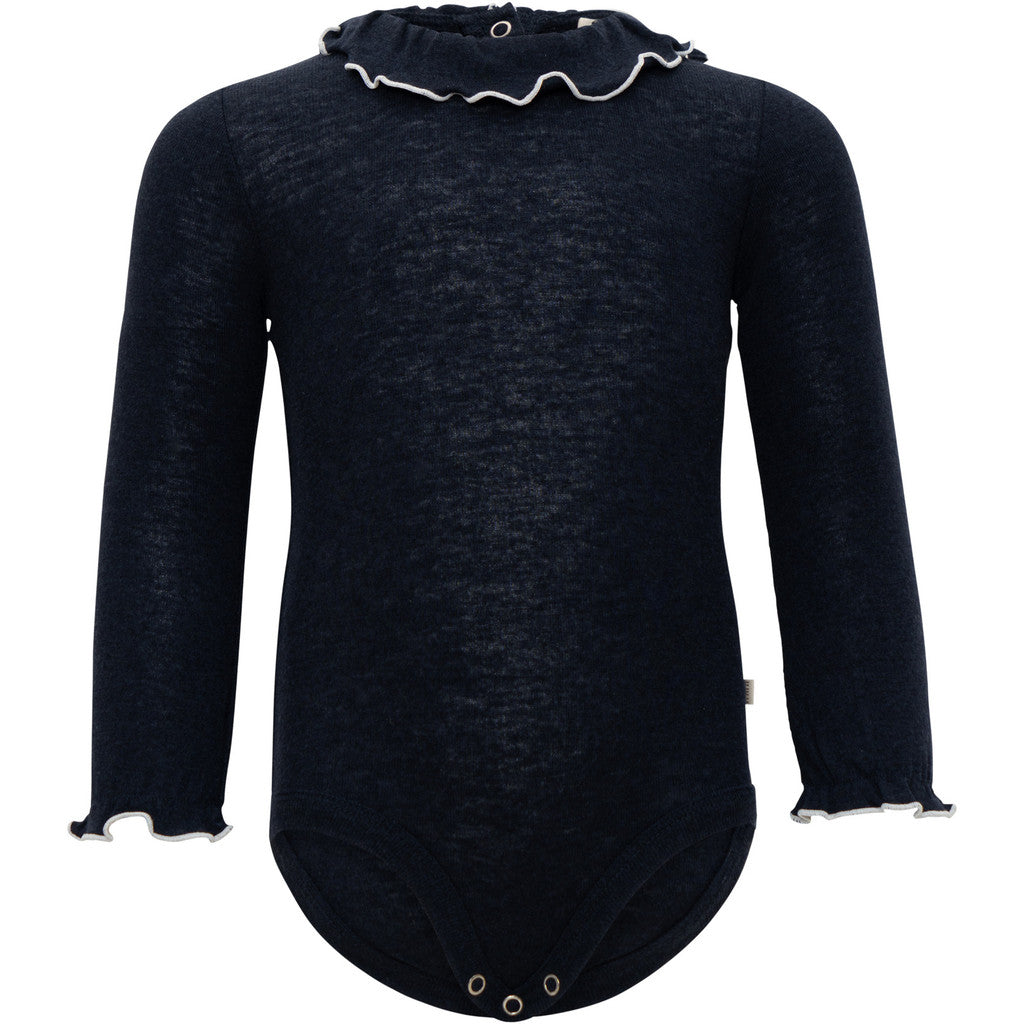 minimalisma Tiara - Baby wool/silk long sleeve collared bodysuit Body Night with White contrast