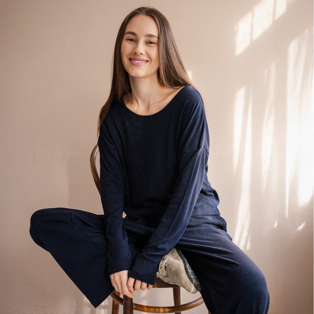 minimalisma Times - Women's silk/wool long sleeve top Blouse for women Night